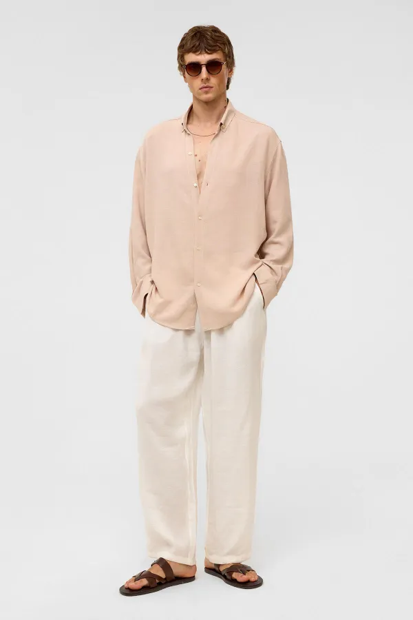 Chemise oversize à manches longues en lin beige