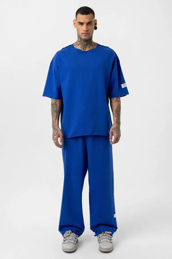 Etiket Detaylı Oversize Eşofman Takım Saks Etiket Detaylı Oversize Eşofman Takım Saks