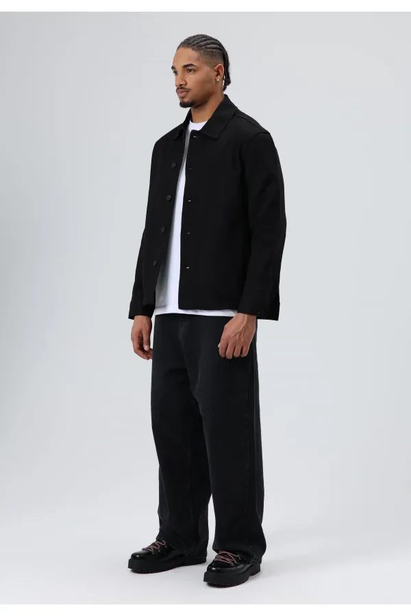Boxy Fit Gabardin Ceket Siyah
