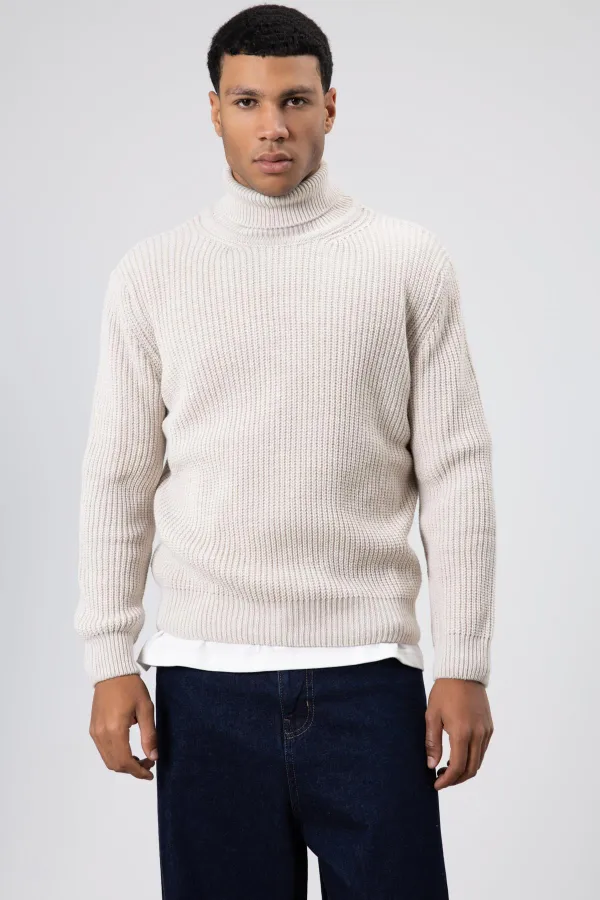 Oversize Triko Boğazlı Kazak Taş