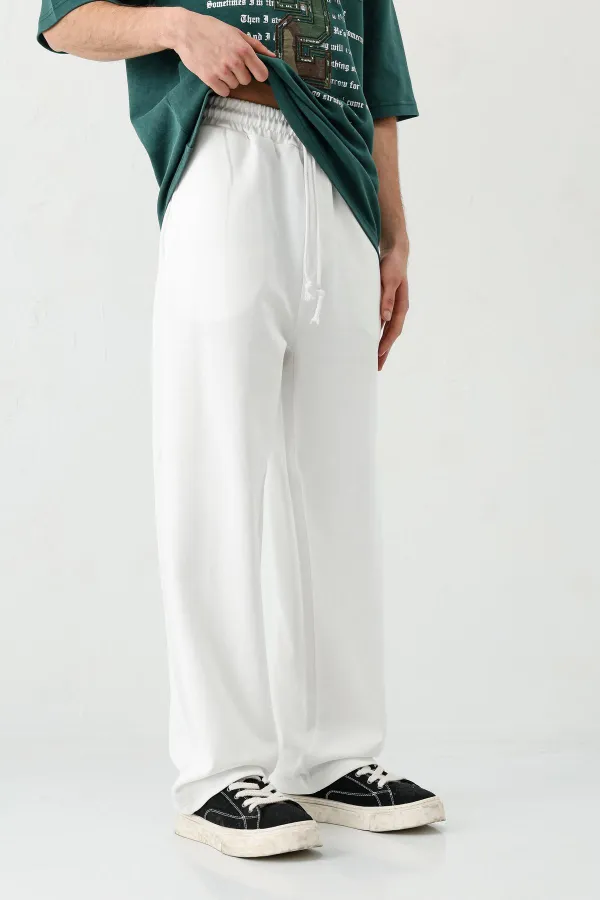 Baggy Fit Yıkamalı Eşofman Alt Ekru