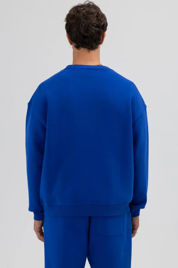 Basic Crew Neck Oversize Sweatshirt Navy Blue