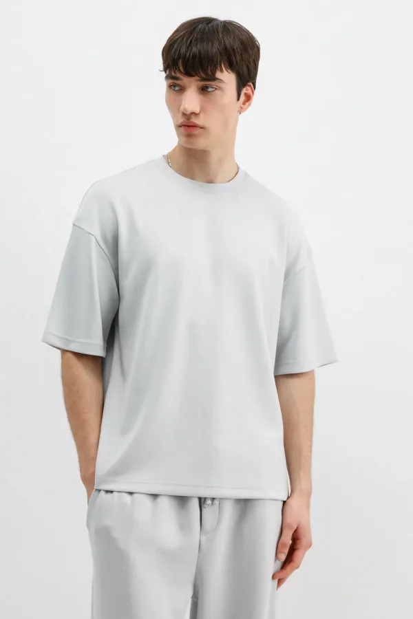 Modal Karışımlı Oversize Tişört Açık Gri