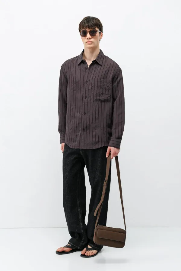 Chemise oversize rayée en modal, marron foncé