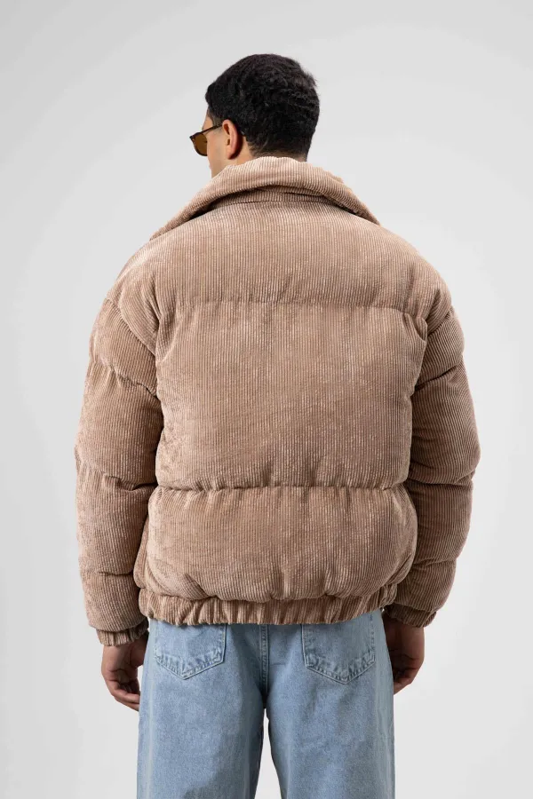 Oversize Kadife Şişme Mont Vizon