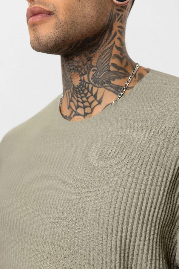 Basic Oversize Bisiklet Yaka Ottoman Takım Haki