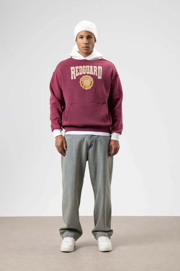 Oversize Printed Hooded Sweatshirt Burgundy