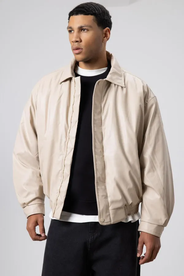 Veste oversize basique en similicuir couleur pierre