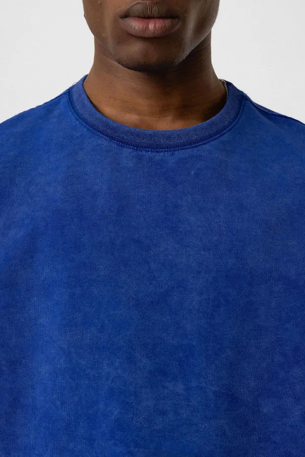 Yıkamalı Basic Oversize Tişört Saks