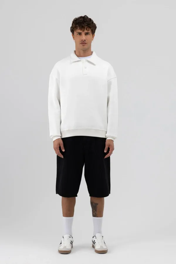 Basic Polo Yaka Sweatshirt Ekru