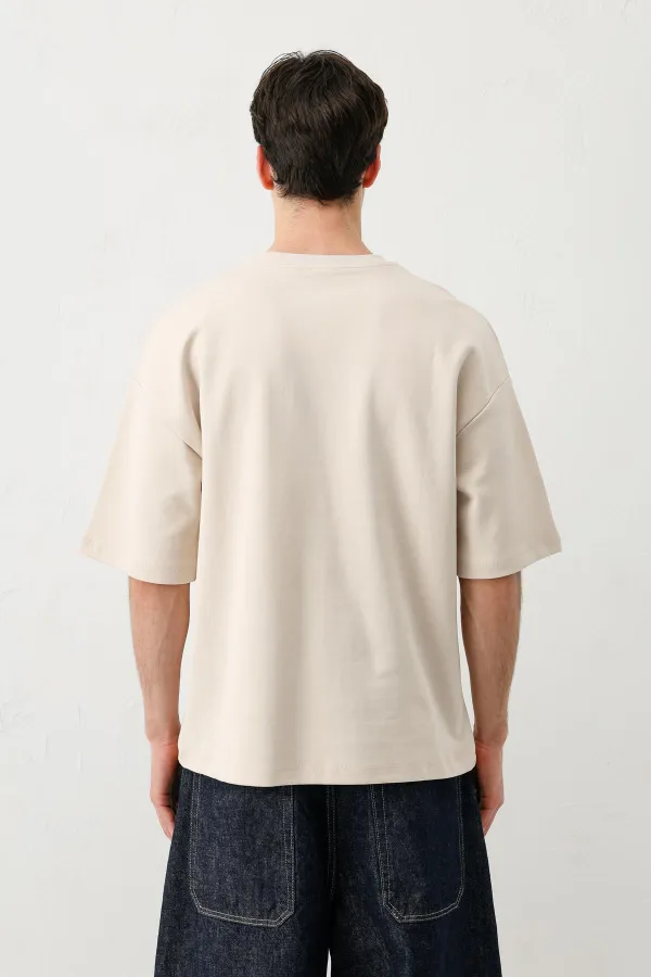 Kısa Kollu Boxy Fit Tişört Taş