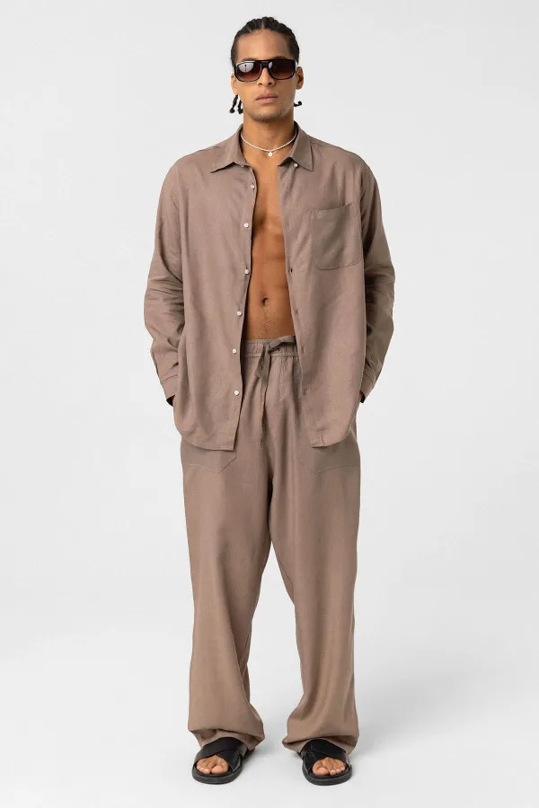 Pantalon ample en lin, couleur vison