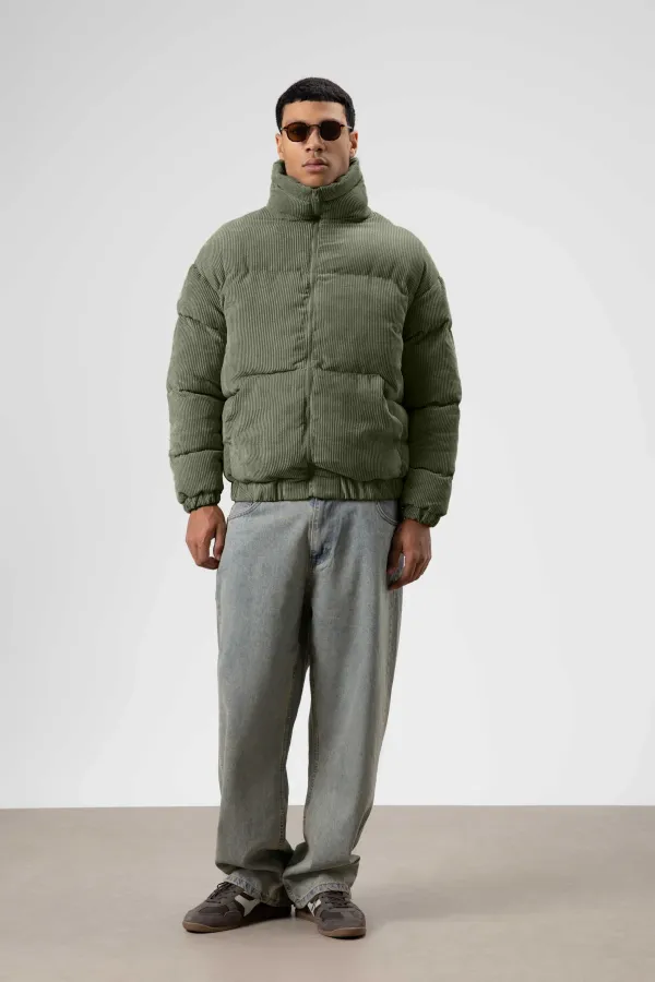 Doudoune oversize en velours kaki