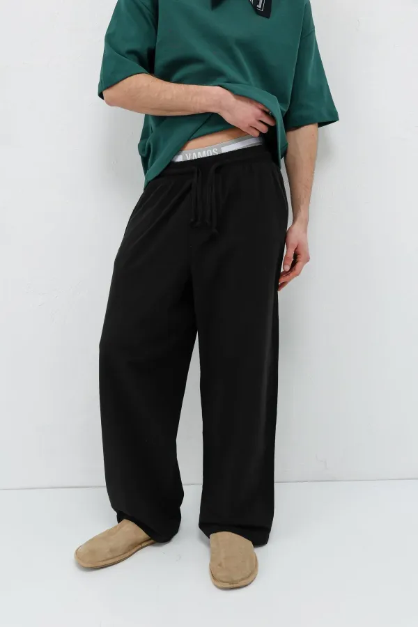 Super Baggy Fit Keten Pantolon Siyah