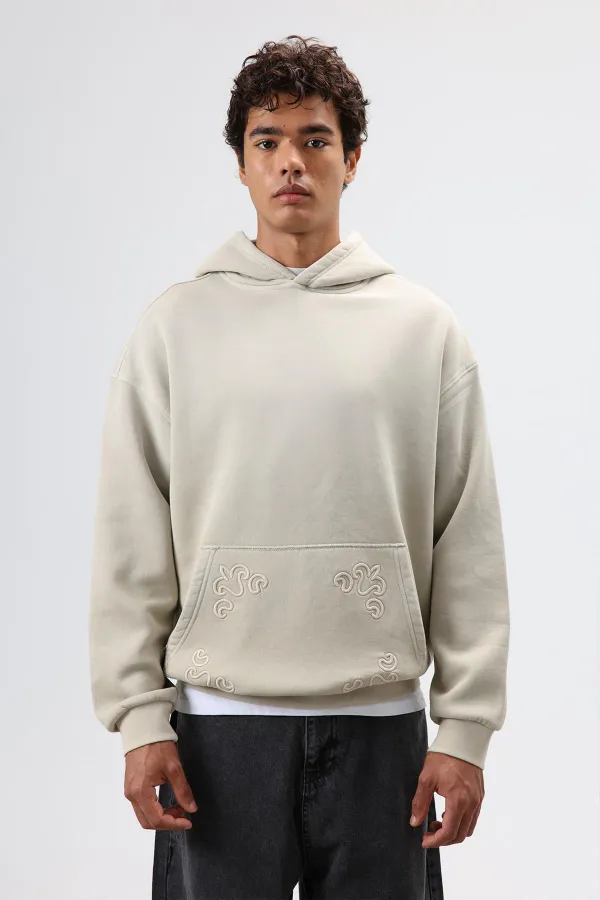 Sweat à capuche oversize beige avec détails brodés