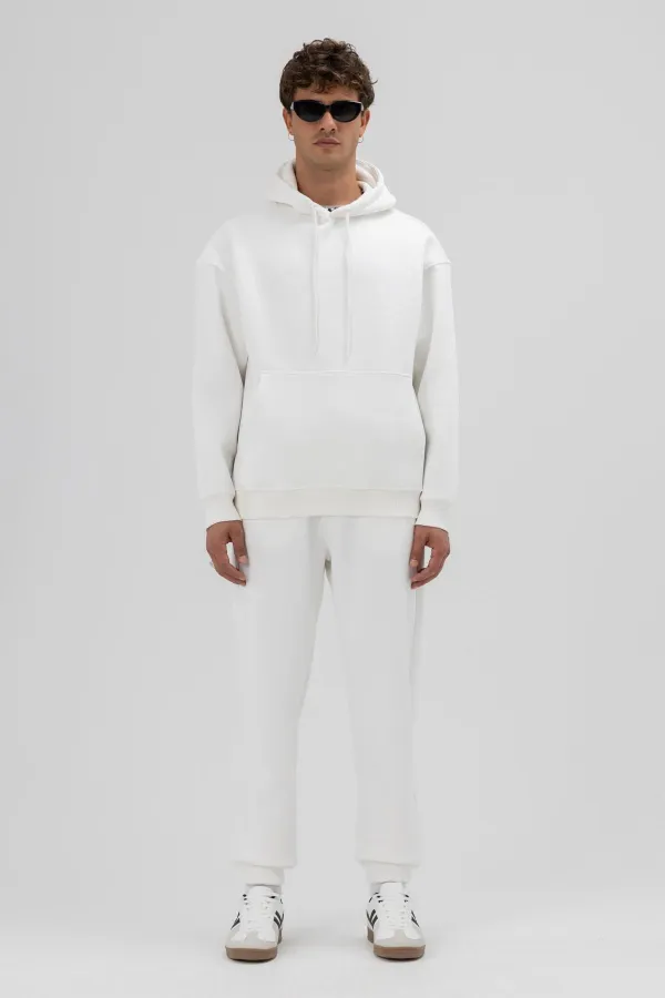 Basic Oversize Kapüşonlu Sweatshirt Ekru