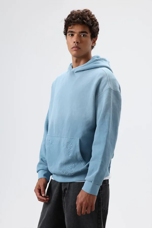 Sweat à capuche oversize brodé, bleu ciel