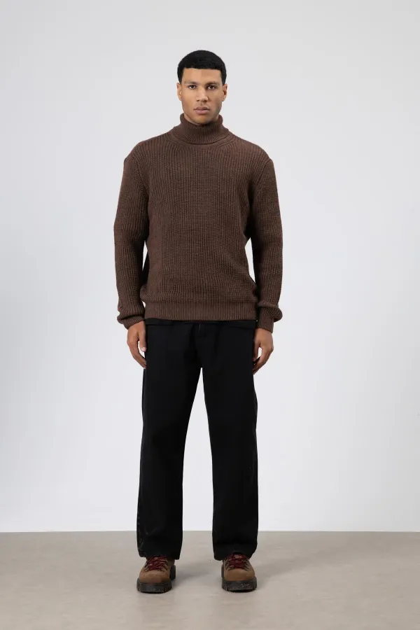 Oversize Triko Boğazlı Kazak Vizon