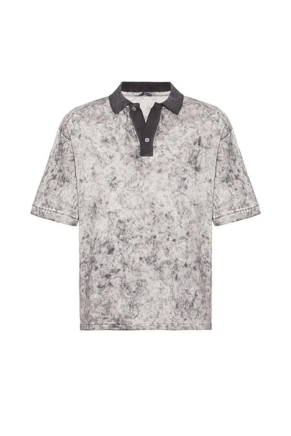 Yıkamalı Oversize Polo Yaka Tişört Siyah