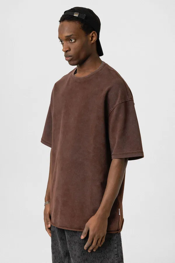 T-shirt basique oversize délavé, couleur café