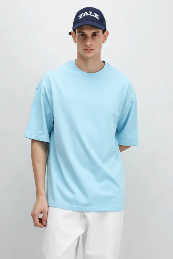 T-shirt basique oversize à col rond turquoise