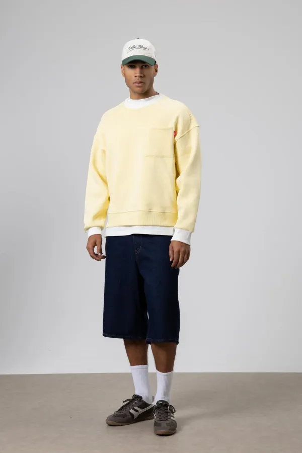 Bisiklet Yaka Cep Detaylı Oversize Sweatshirt Sarı