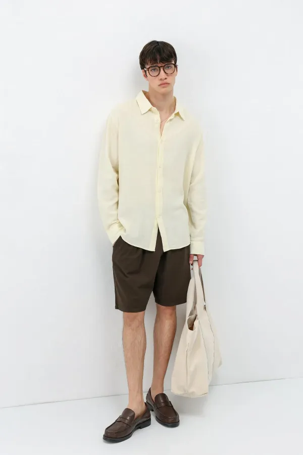 Uzun Kollu Basic Oversize Gömlek Sarı