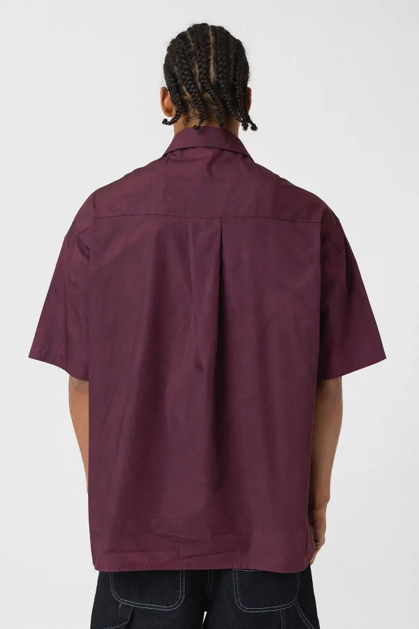 Oversize Washed Poplin Shirt, Burgundy