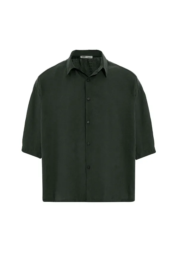 Oversize Short Sleeve Modal Fabric Shirt Khaki