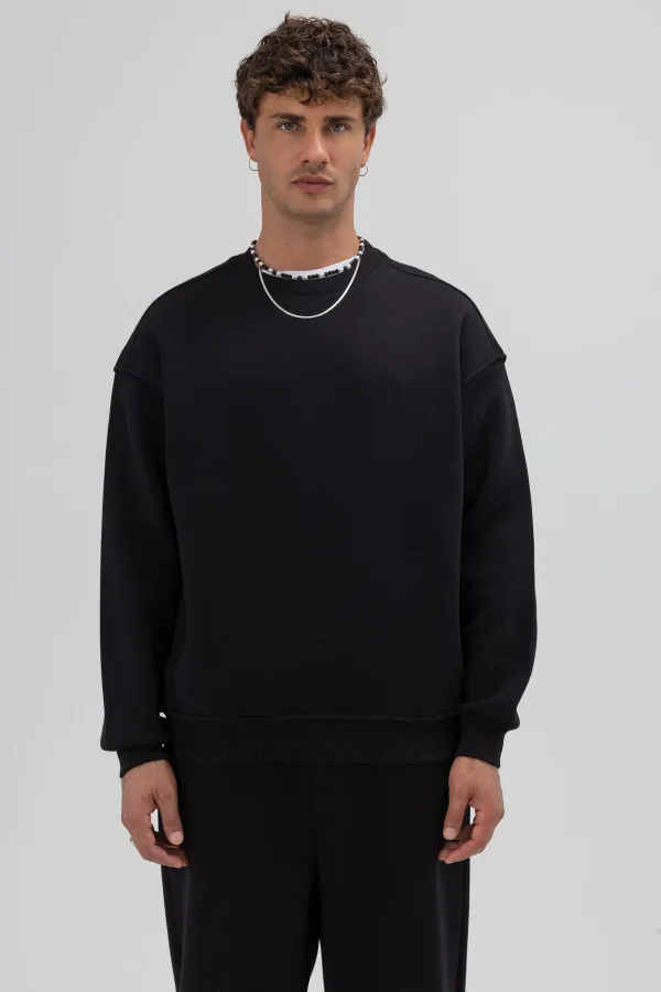 Basic Crew Neck Oversize Sweatshirt Black