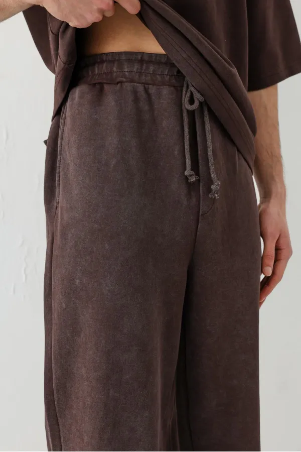 Baggy Fit Yıkamalı Eşofman Alt Kahve