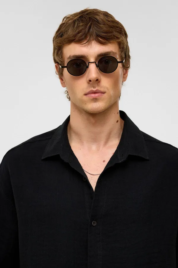 Chemise oversize à manches courtes en mousseline, noire