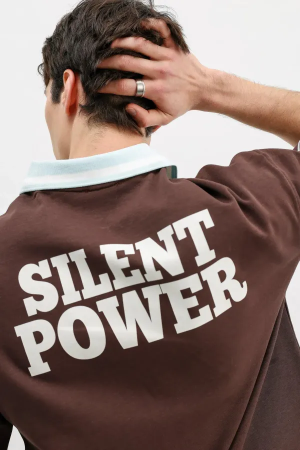 Fermuarlı Yaka Baskılı Oversize Tişört Kahve