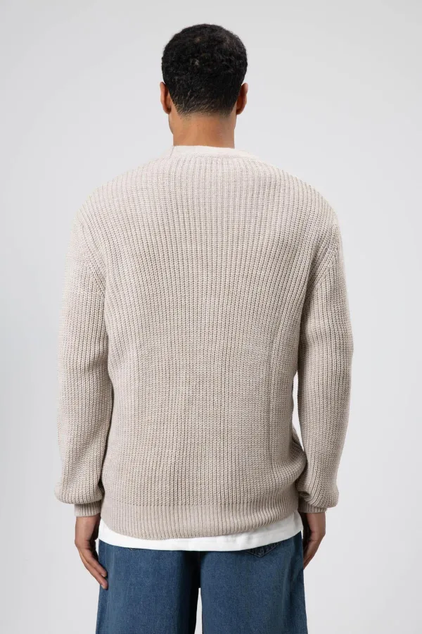 V Yaka Düğmeli Örgü Hırka Kazak Koyu Taş