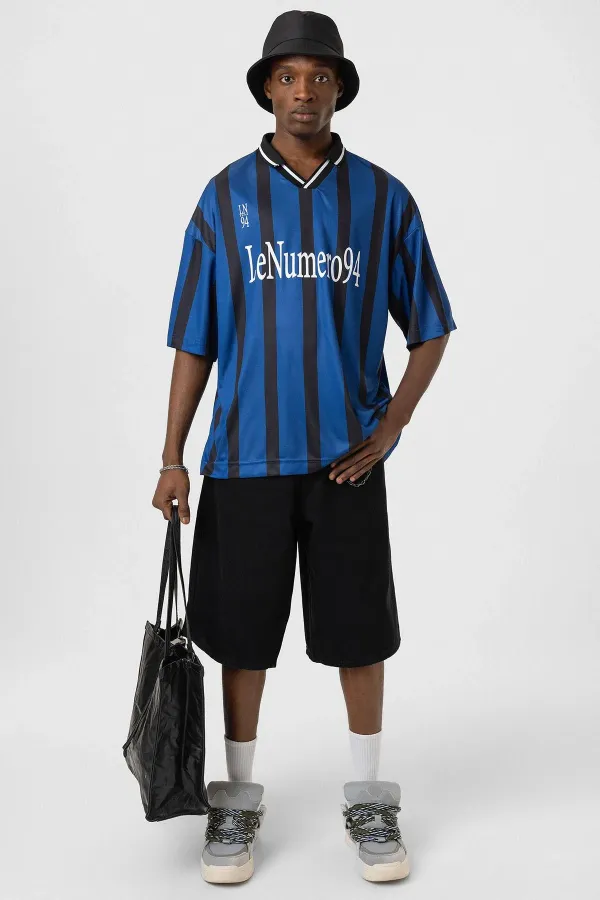 Oversize Baskılı Forma Tişört İndigo