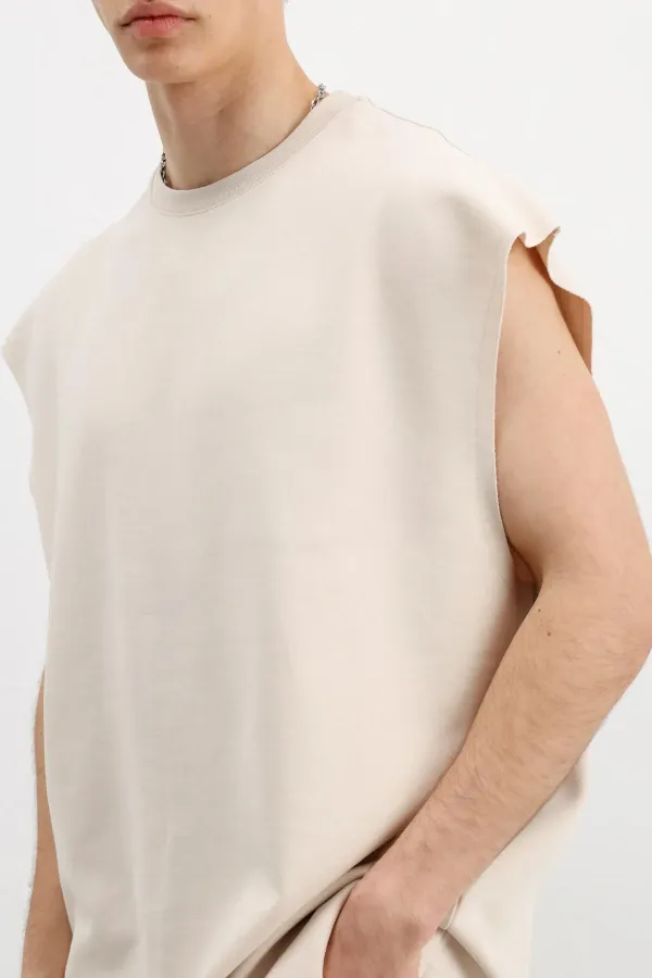 Oversize Kolsuz Basic Tişört Taş Oversize Kolsuz Basic Tişört Taş