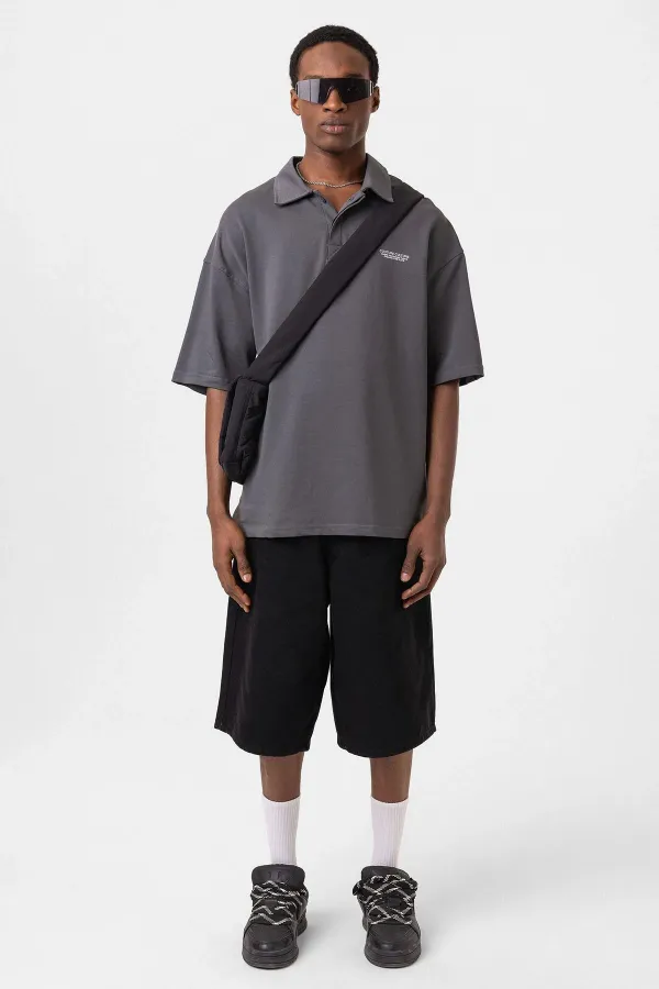 Polo Yaka Oversize Tişört Füme