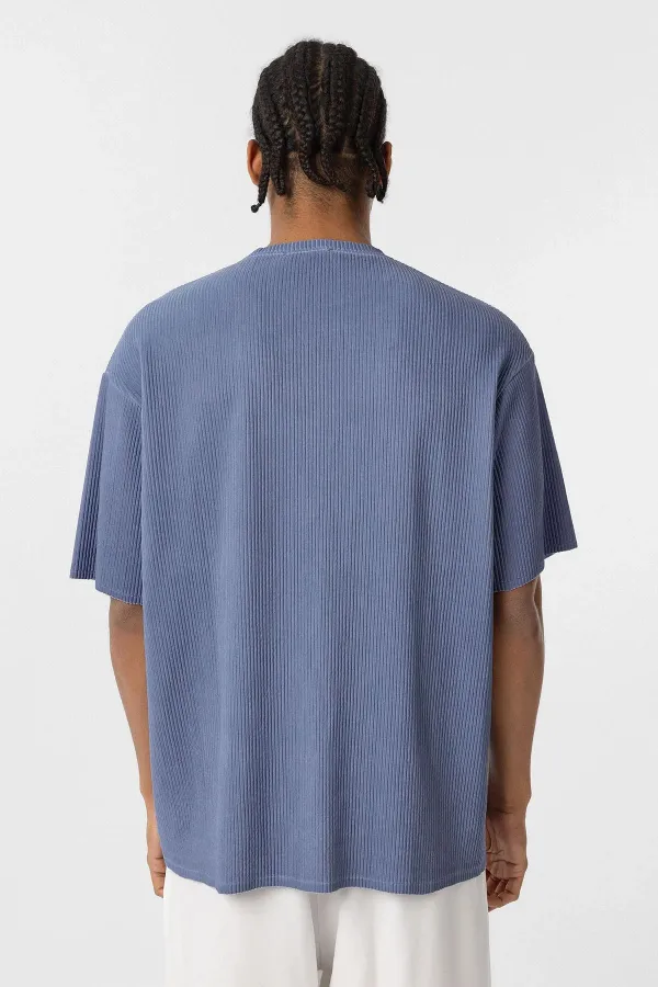 Yıkamalı Ottoman Basic Oversize Tişört İndigo