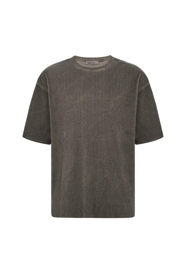 Yıkamalı Ottoman Basic Oversize Tişört Açık Kahve