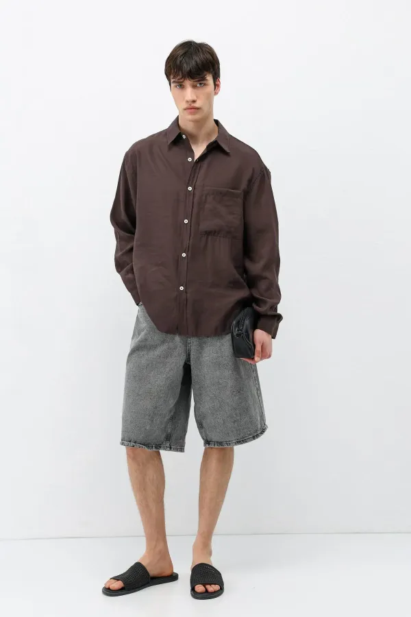 Chemise oversize en modal avec poches, marron foncé