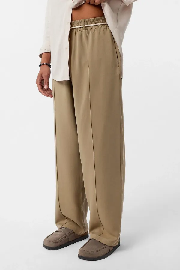 Kemer Detaylı Baggy Lyocell Pantolon Haki