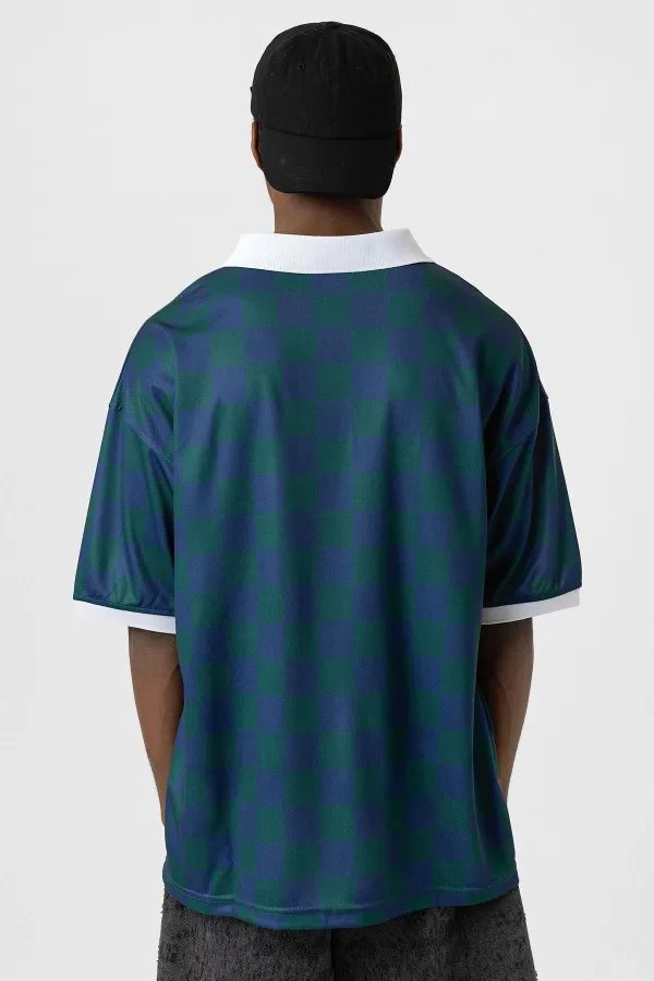 Oversize Polo Yaka Forma Tişört NEFTİ/İNDİGO