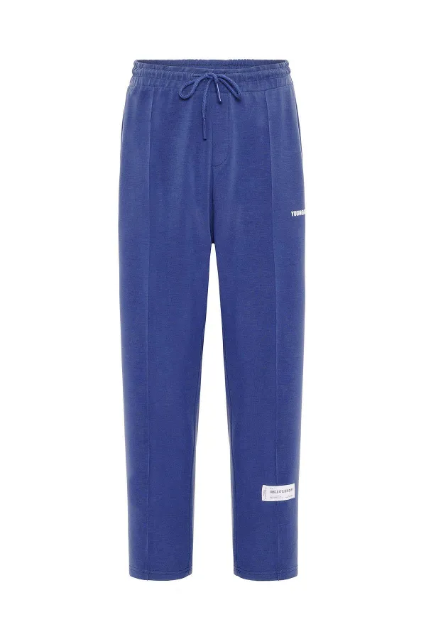 Label Detailed Oversize Modal Fabric Tracksuit Set Navy Blue