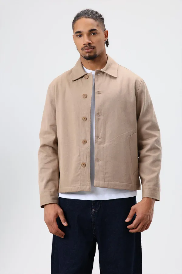 Boxy Fit Gabardin Ceket Vizon