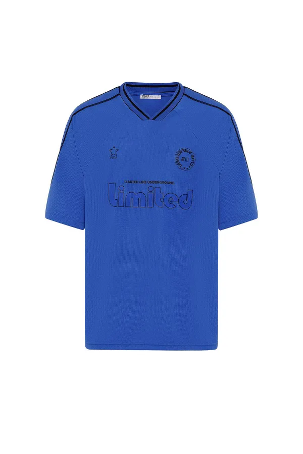 Printed Oversize Jersey T-Shirt (Navy Blue)