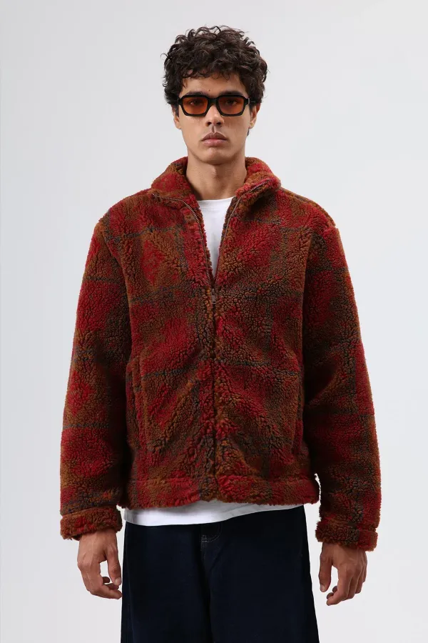 Oversize Peluş Mont Bordo