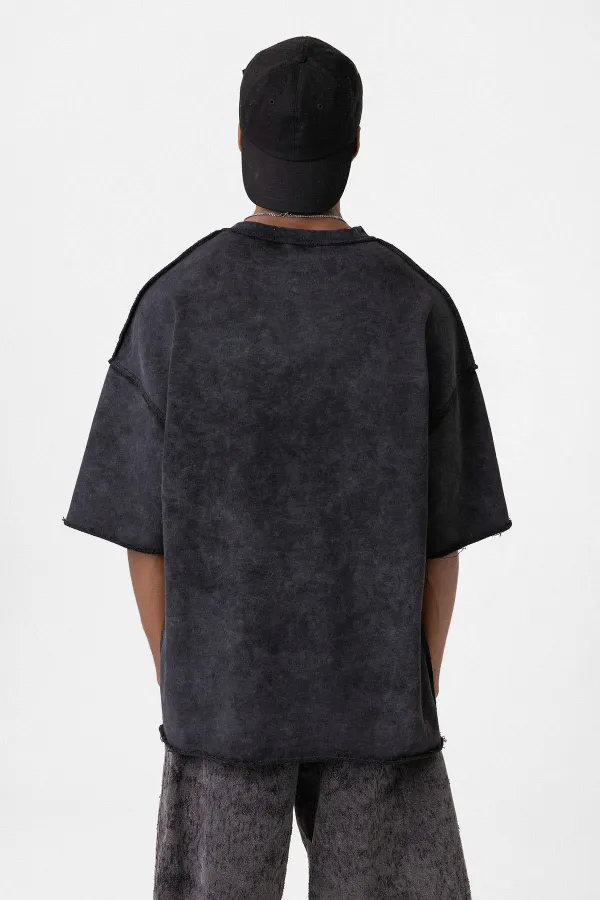 Yıkamalı Oversize Tişört Siyah