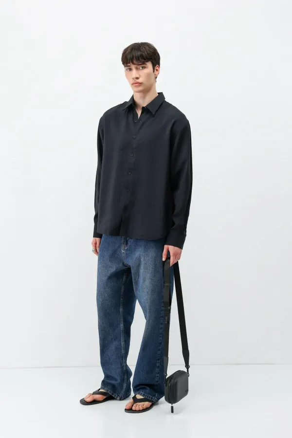 Chemise oversize en modal noir