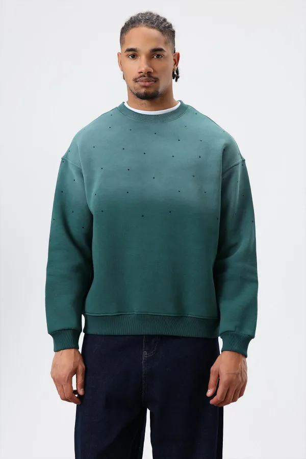 Sweat-shirt oversize à détails en pierre délavée, bleu marine