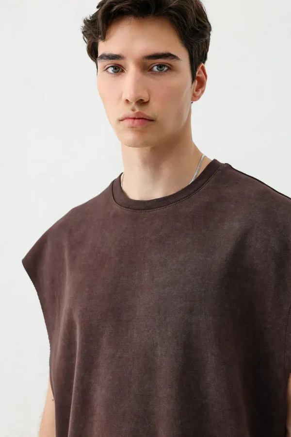 T-shirt basique sans manches café